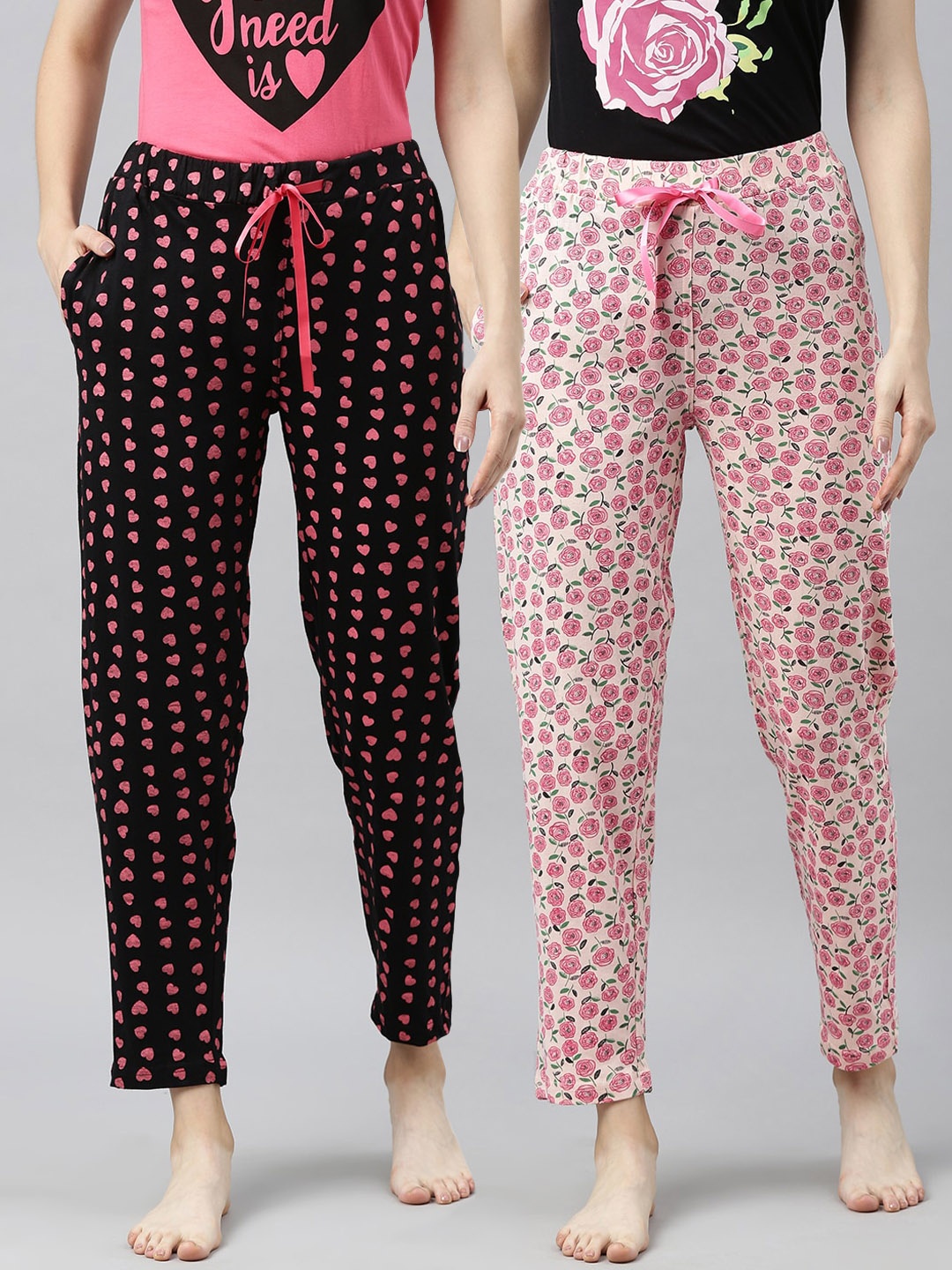

Enviously Young Women Pack Of 2 Printed Cotton Lounge Pants, Black