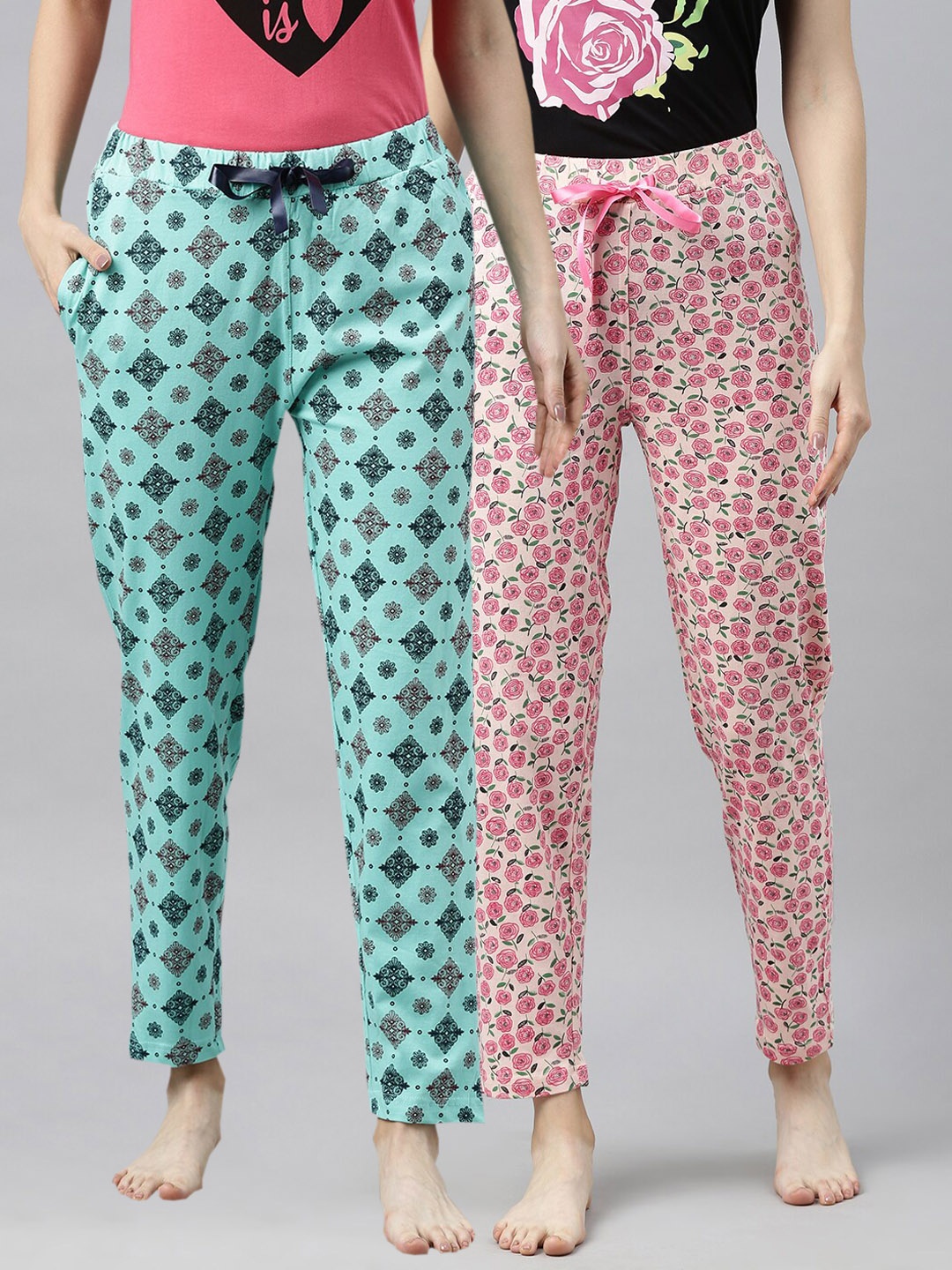 

Enviously Young Pack of 2 Black and Pink Printed Lounge Pants, Green