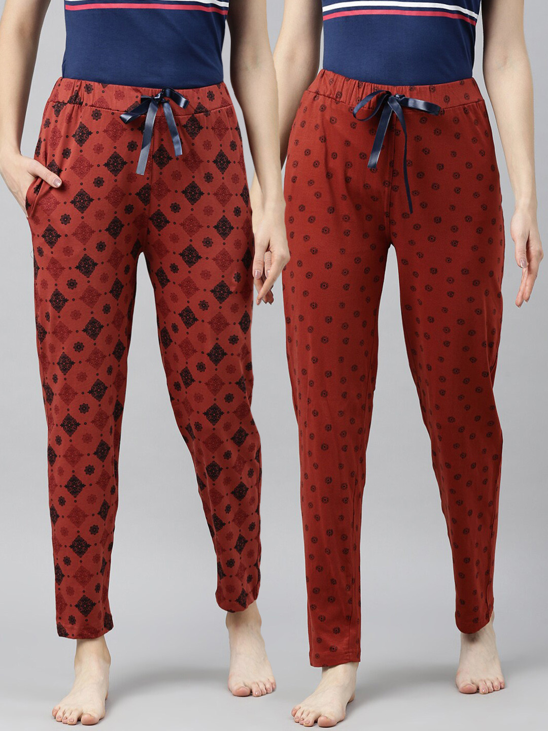 

Enviously Young Women Pack Of 2 Printed Cotton Lounge Pants, Rust