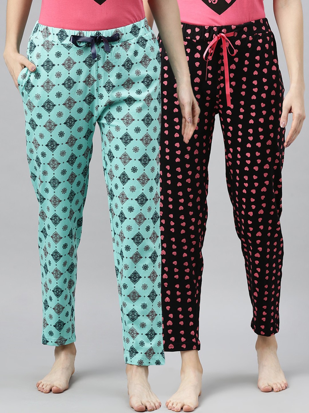 

Enviously Young Women Pack Of 2 Printed Cotton Lounge Pants, Green