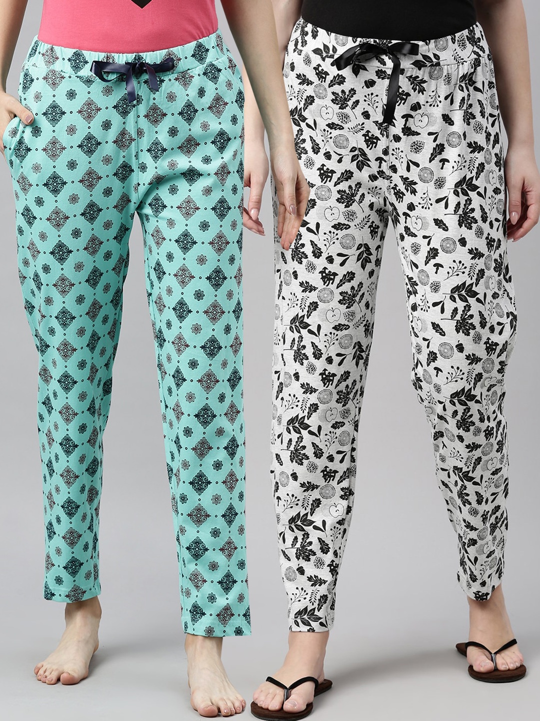 

Enviously Young Women Pack Of 2 Printed Cotton Lounge Pants, Green
