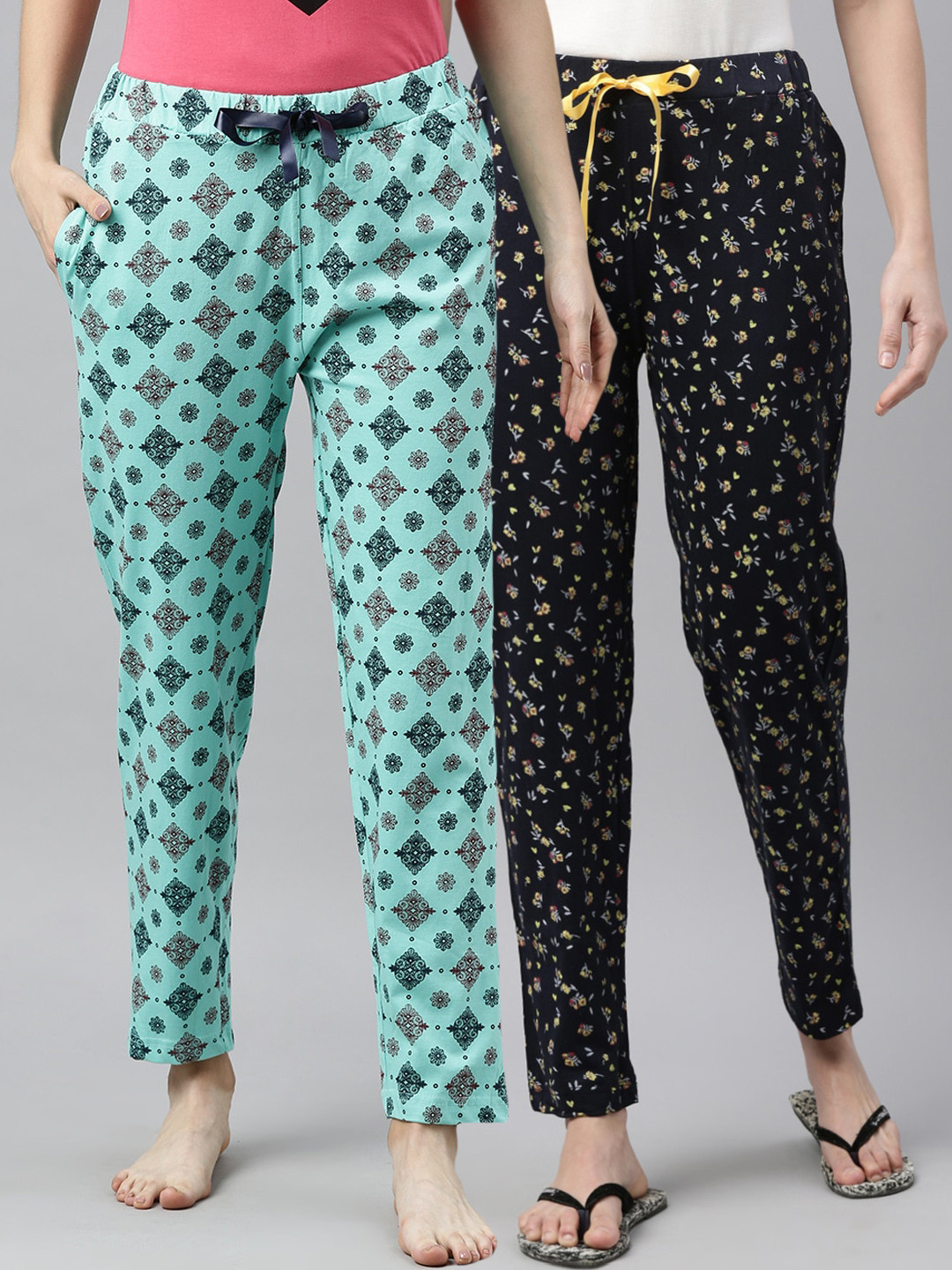 

Enviously Young Women Pack Of 2 Printed Cotton Lounge Pants, Green