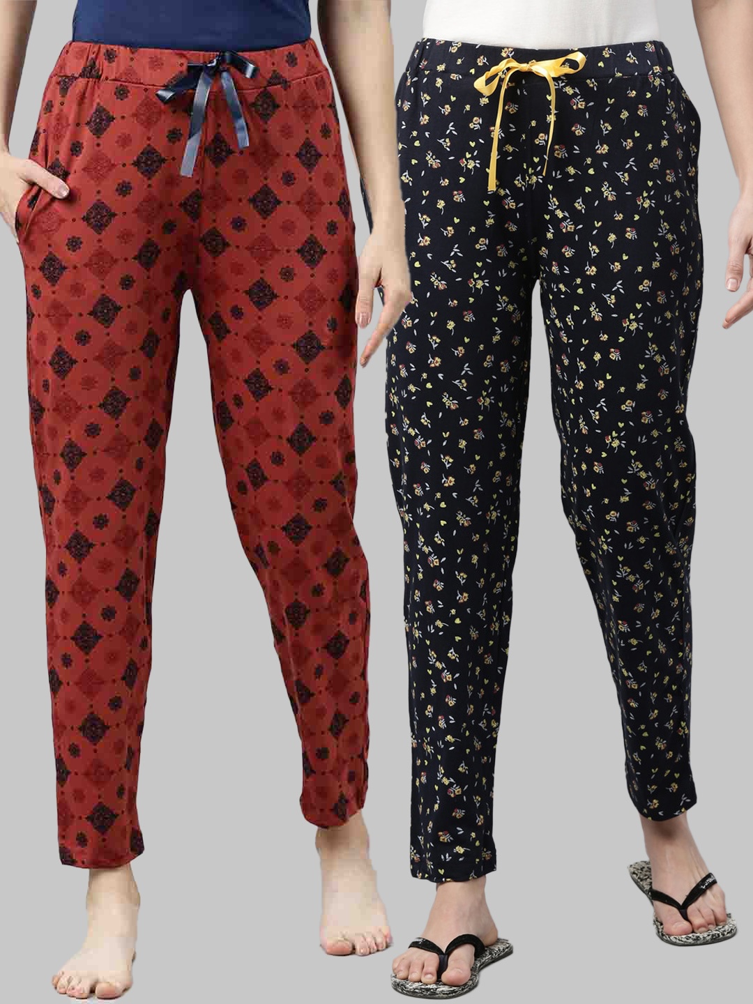 

Enviously Young Women Pack Of 2 Printed Cotton Lounge Pants, Rust