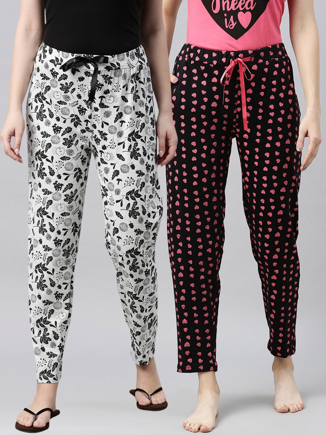

Enviously Young Women Pack Of 2 Printed Cotton Lounge Pants, Black