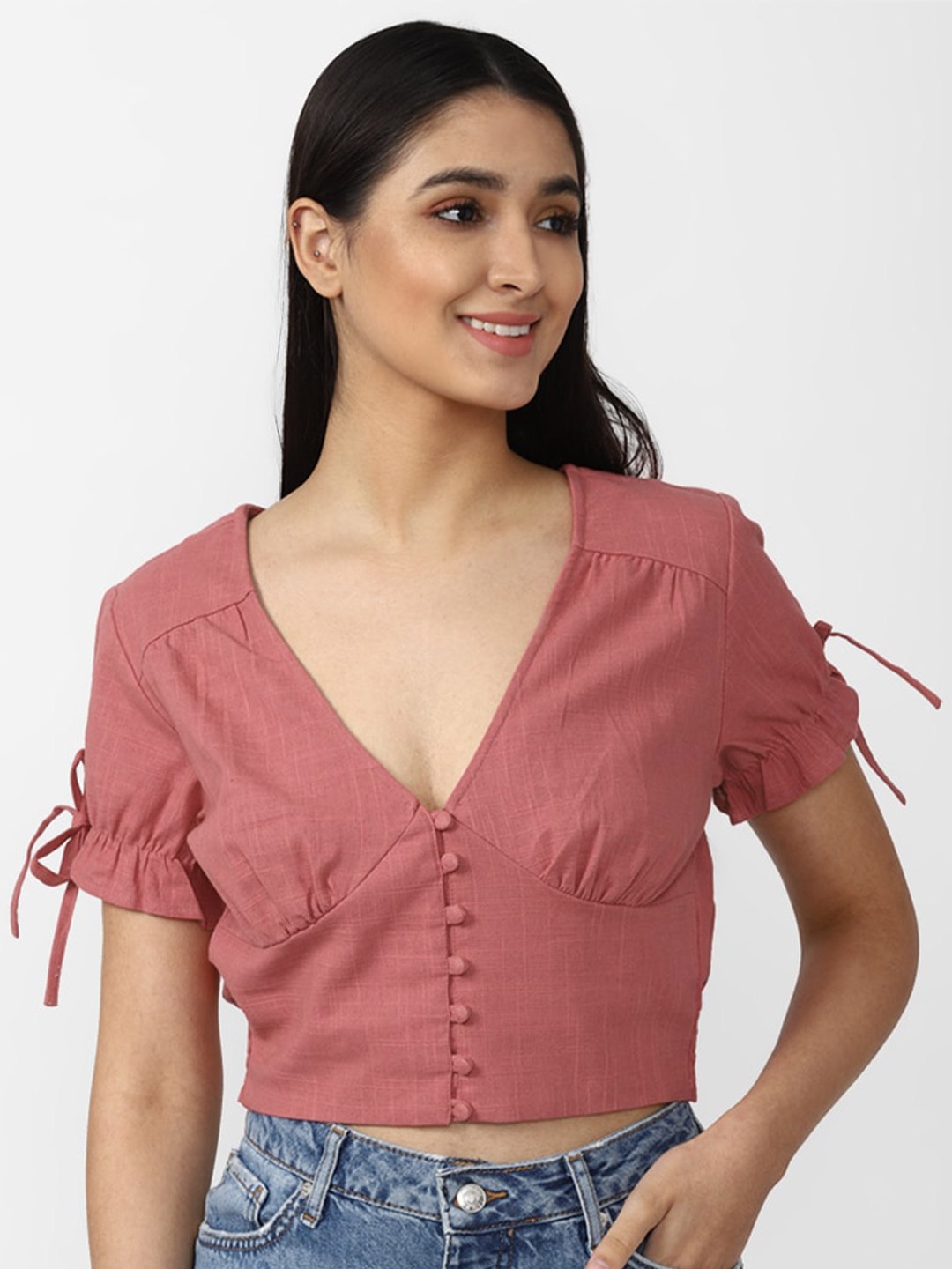 

FOREVER 21 Pink Cotton Tie Up Crop Top
