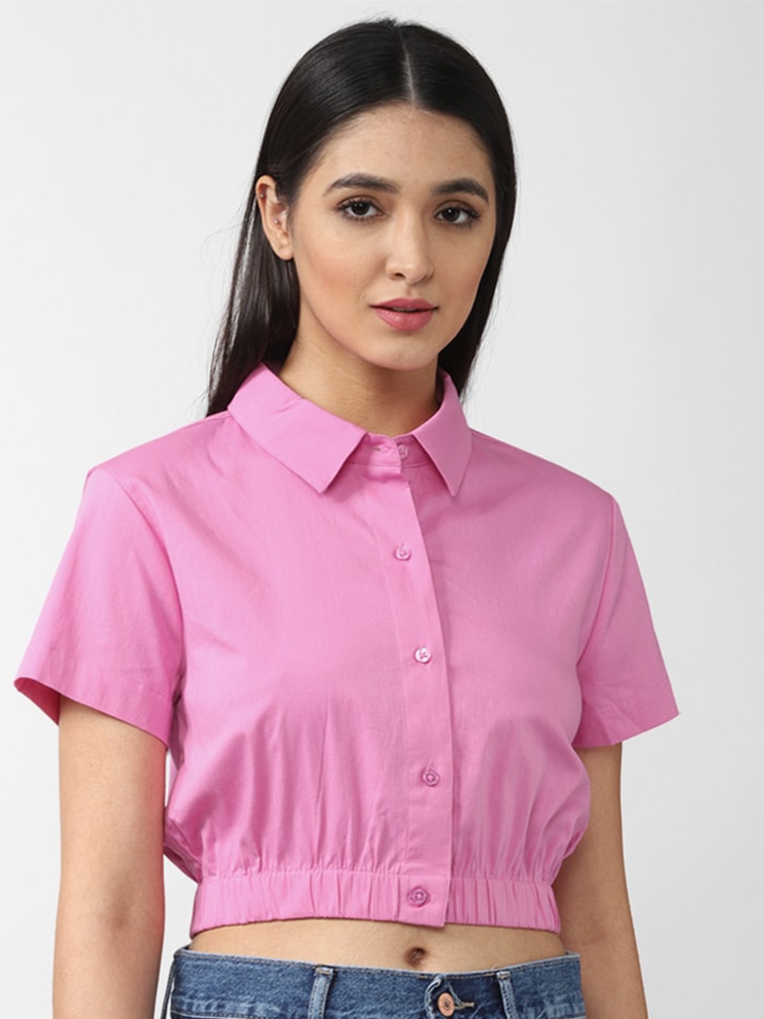 

FOREVER 21 Women Pink Shirt Style Crop Top