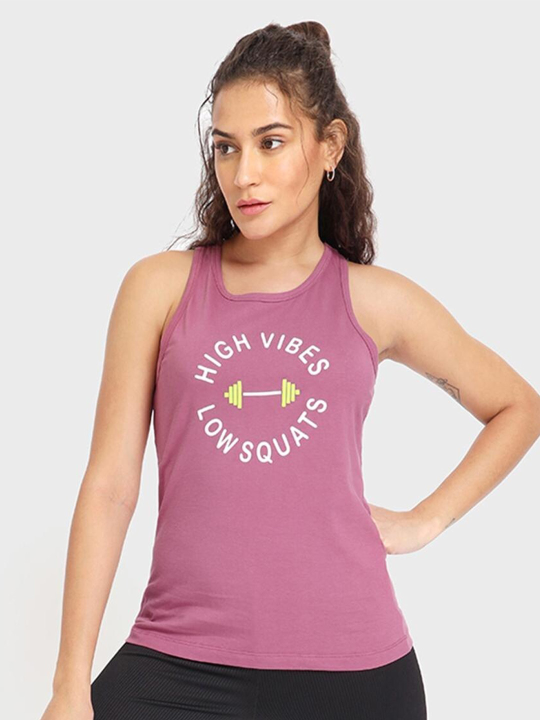 

Bewakoof Women Pink Typography Printed Slim Fit Sports T-shirt