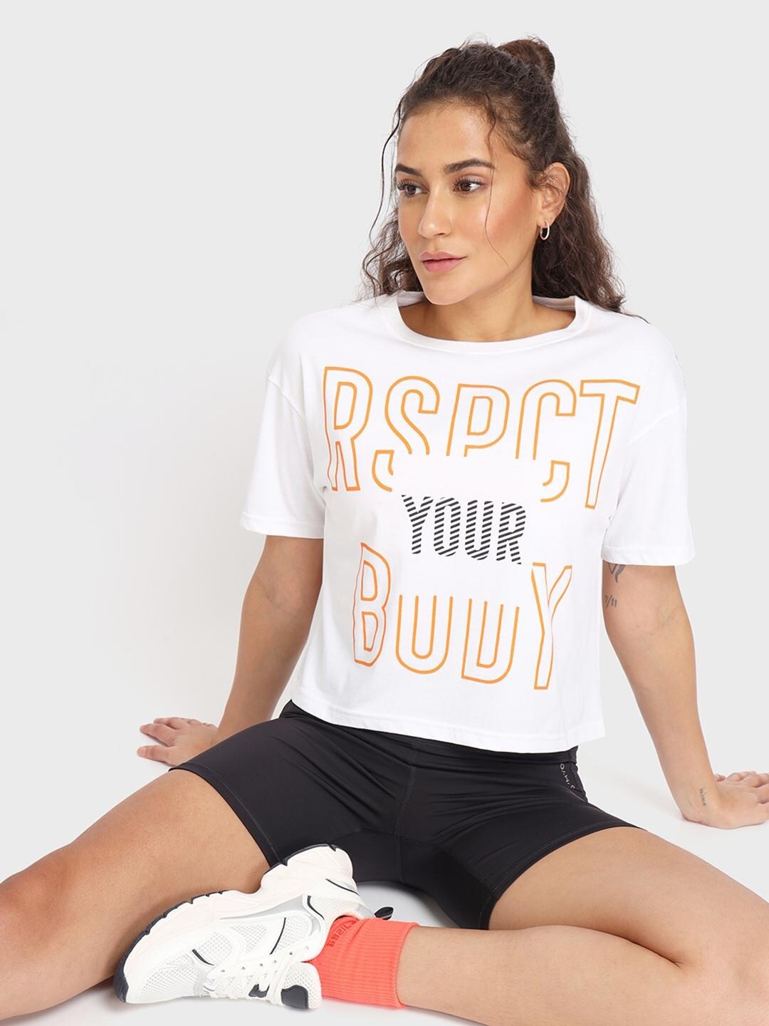 

Bewakoof Women White Typography Printed Drop-Shoulder Sleeves T-shirt