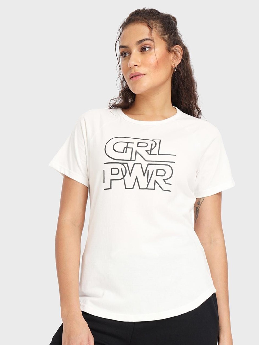 

Bewakoof Women White Typography Printed T-shirt