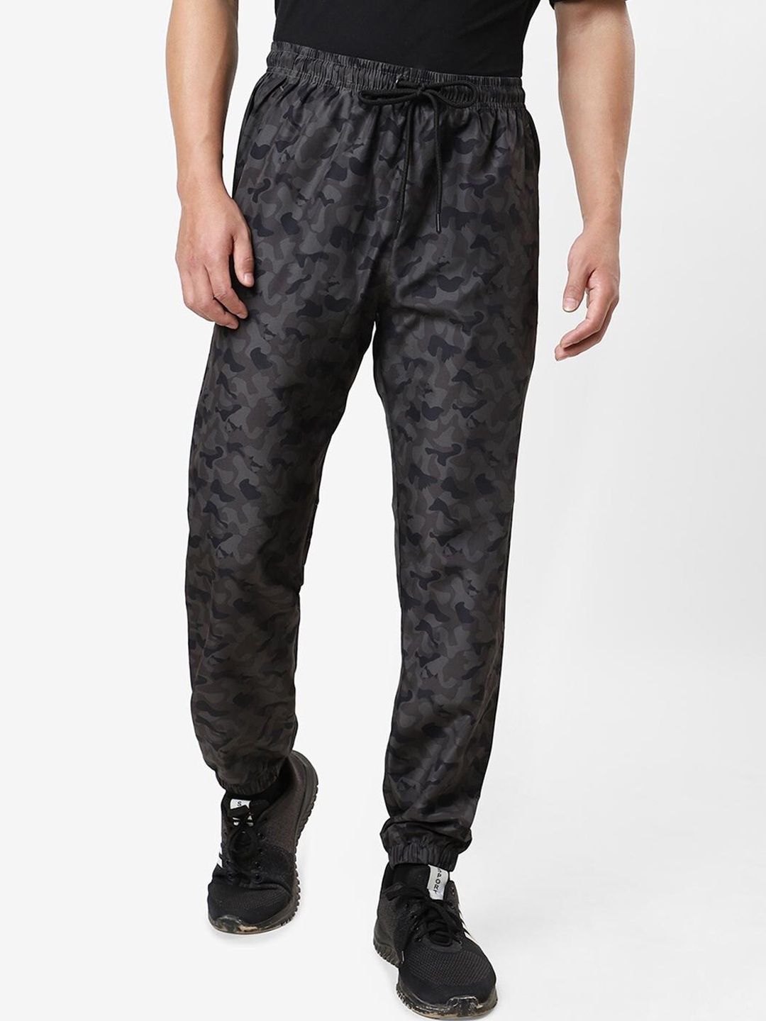 

Bewakoof Men Black & Grey Camouflage Printed Joggers