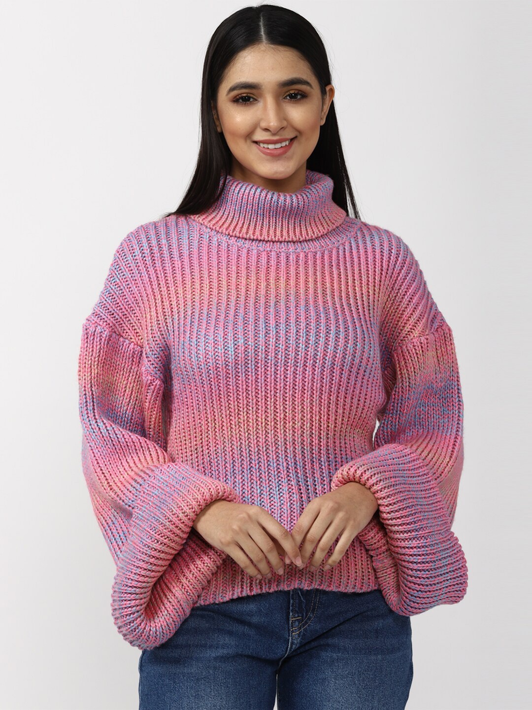 

FOREVER 21 Women Pink & Blue Colourblocked Pullover