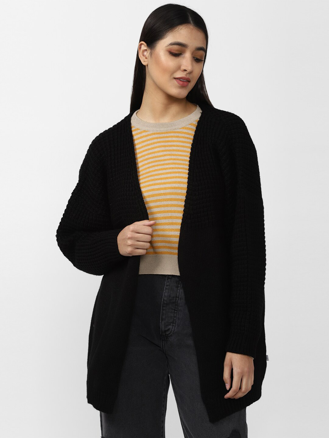 

FOREVER 21 Women Black Solid Cardigan