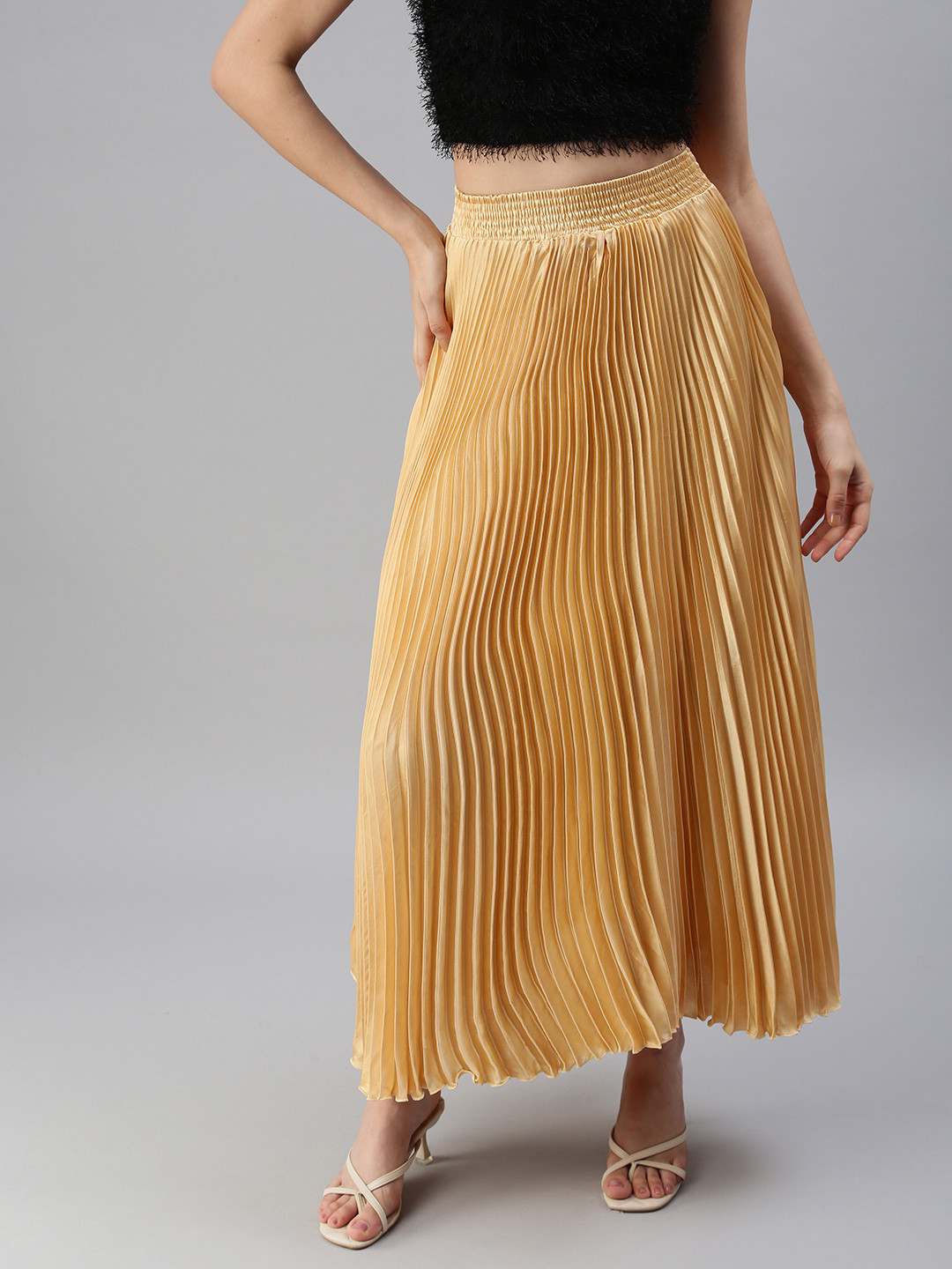 

SHOWOFF Women Champagne Solid Maxi Flared Skirts