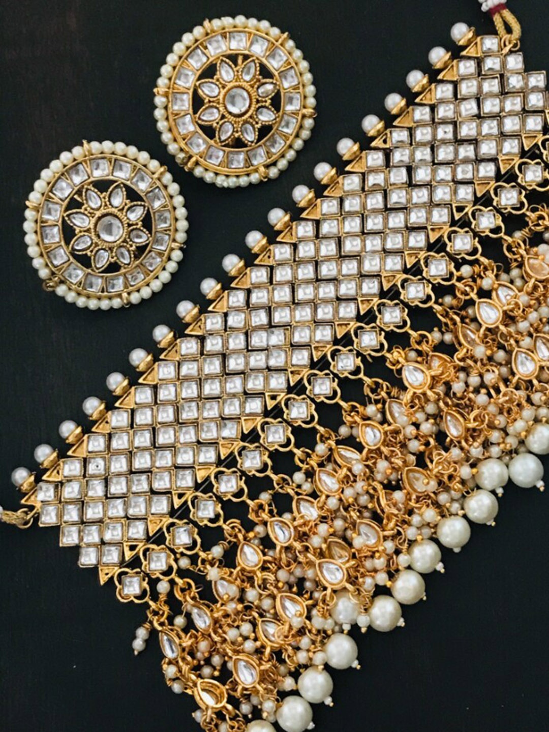 

The Opal Factory Gold-Plated White Stone-Studded & Beaded Jewellery Sett