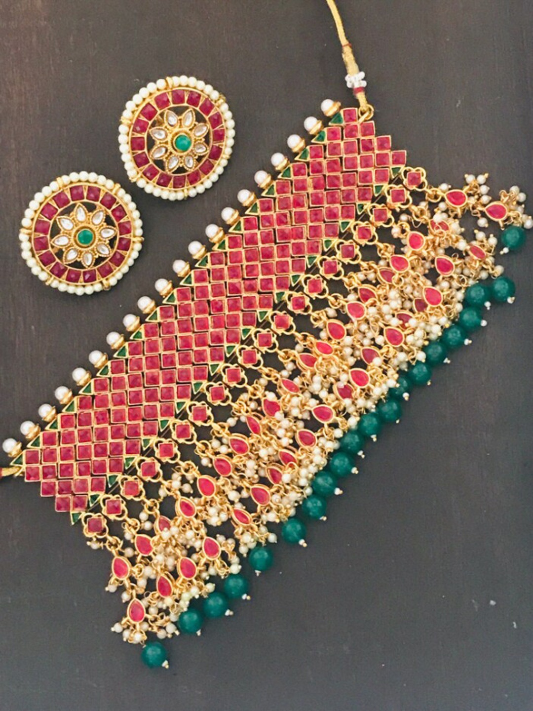 

The Opal Factory Pink & Green Stone-Studded Jewellery Set