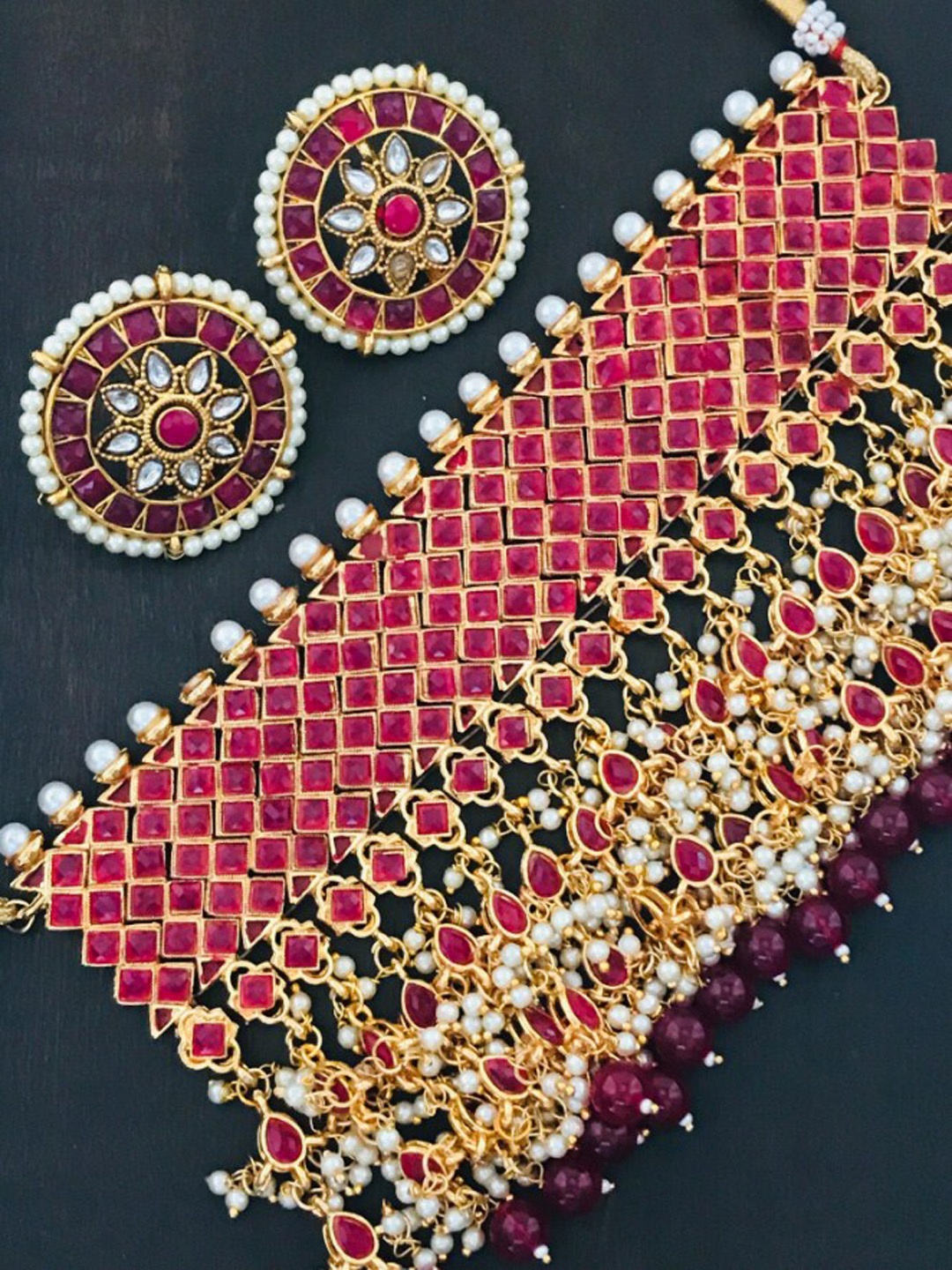 

The Opal Factory Pink Stone-Studded Jewellery Set