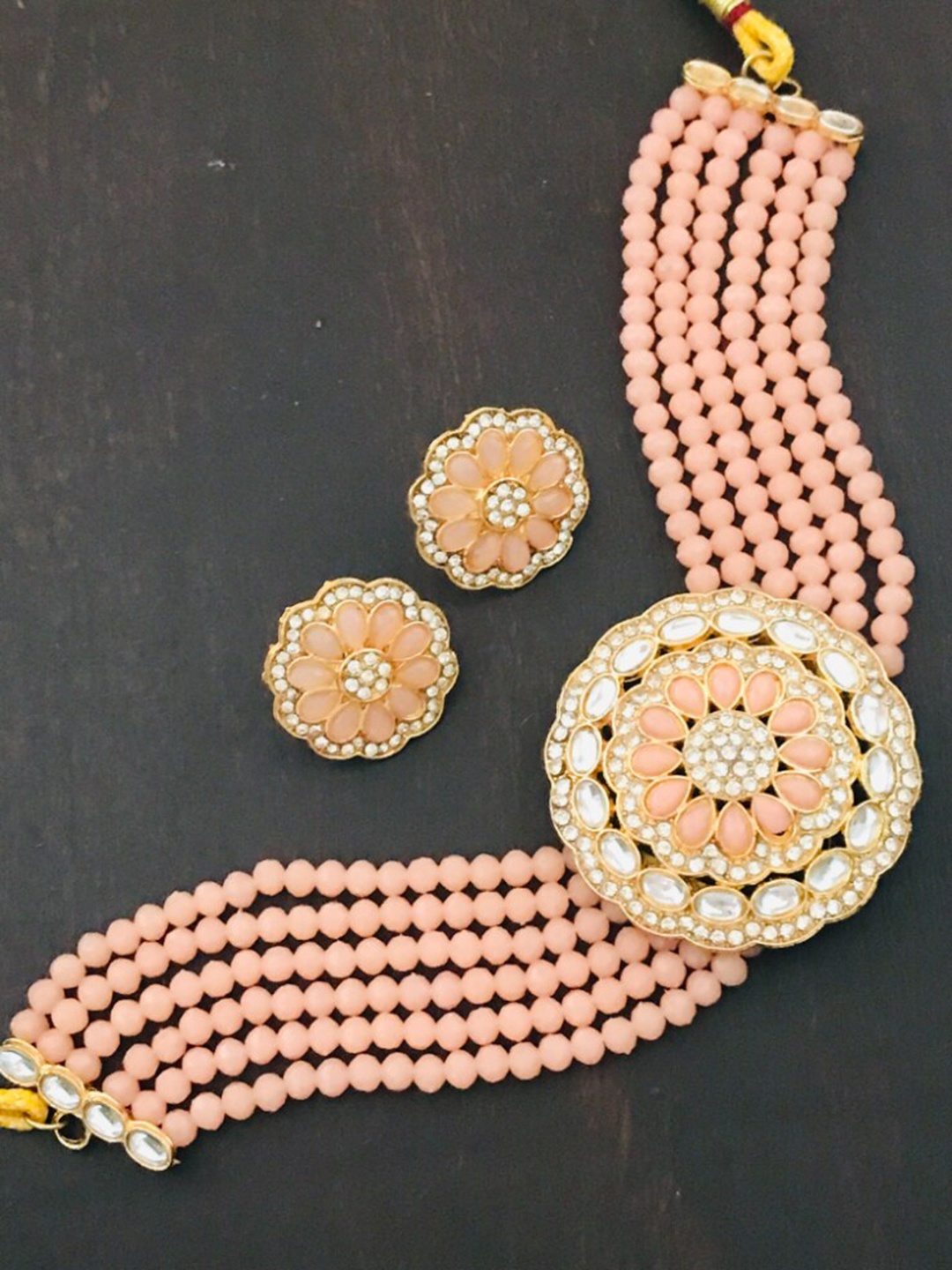 

The Opal Factory Gold-Plated Peach Coloured & White Crystals Studded Jewellery Set