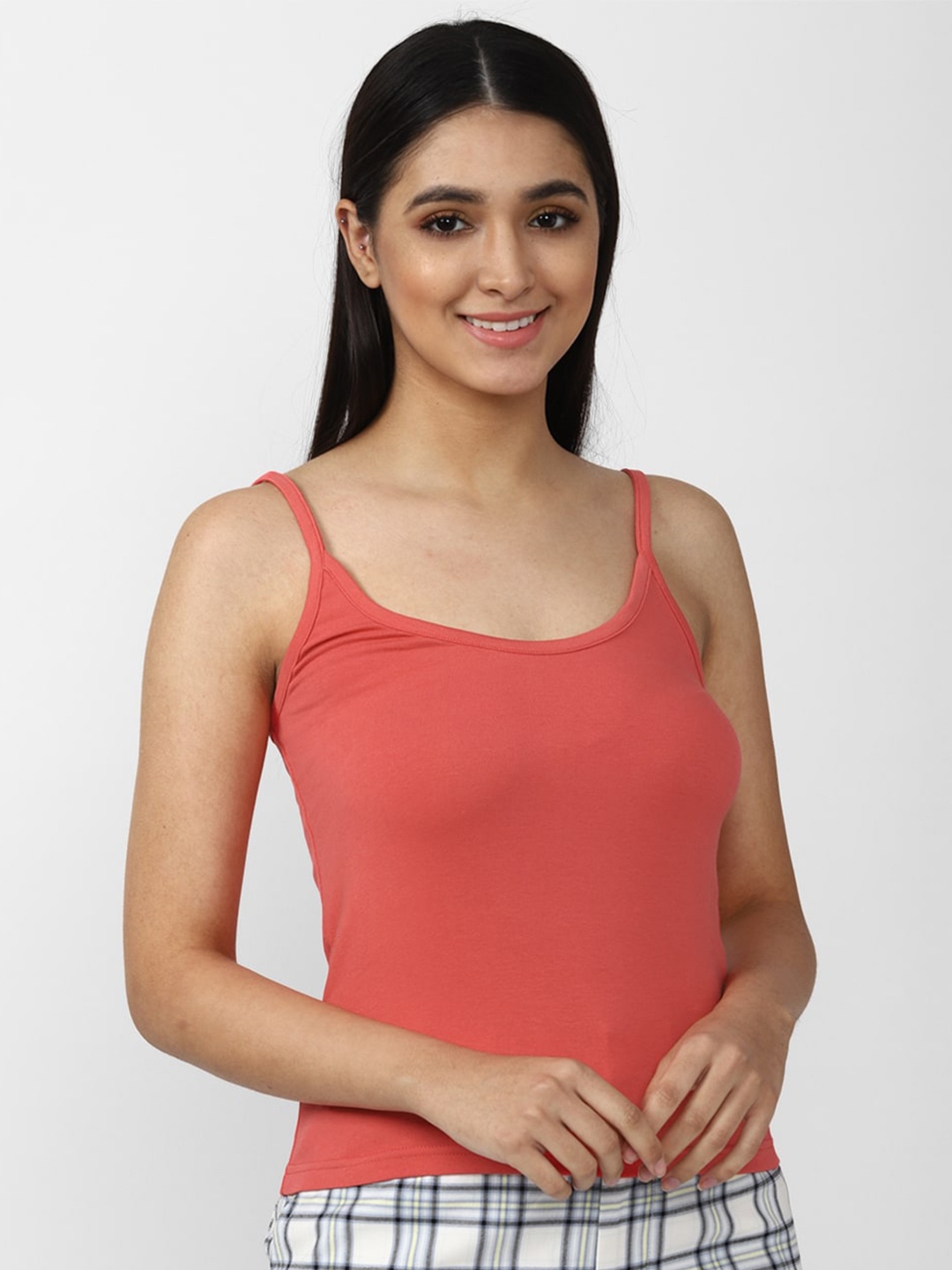 

FOREVER 21 Peach-Coloured Solid Tank Top