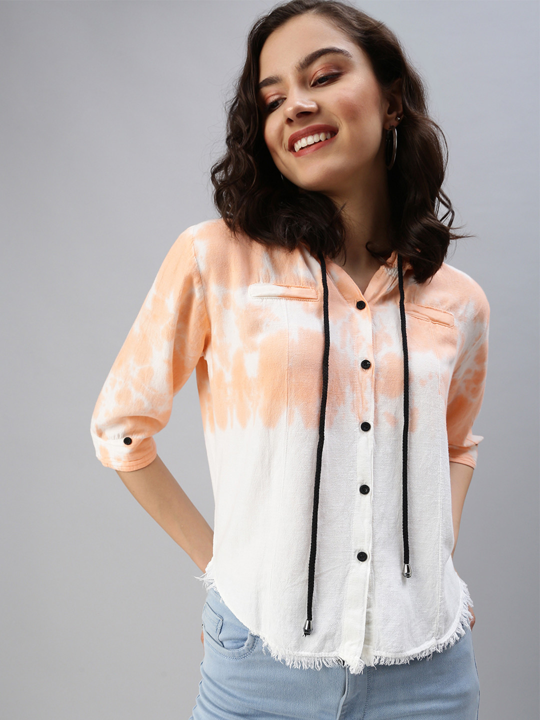 

SHOWOFF Women Peach-Coloured Printed Casual Shirt
