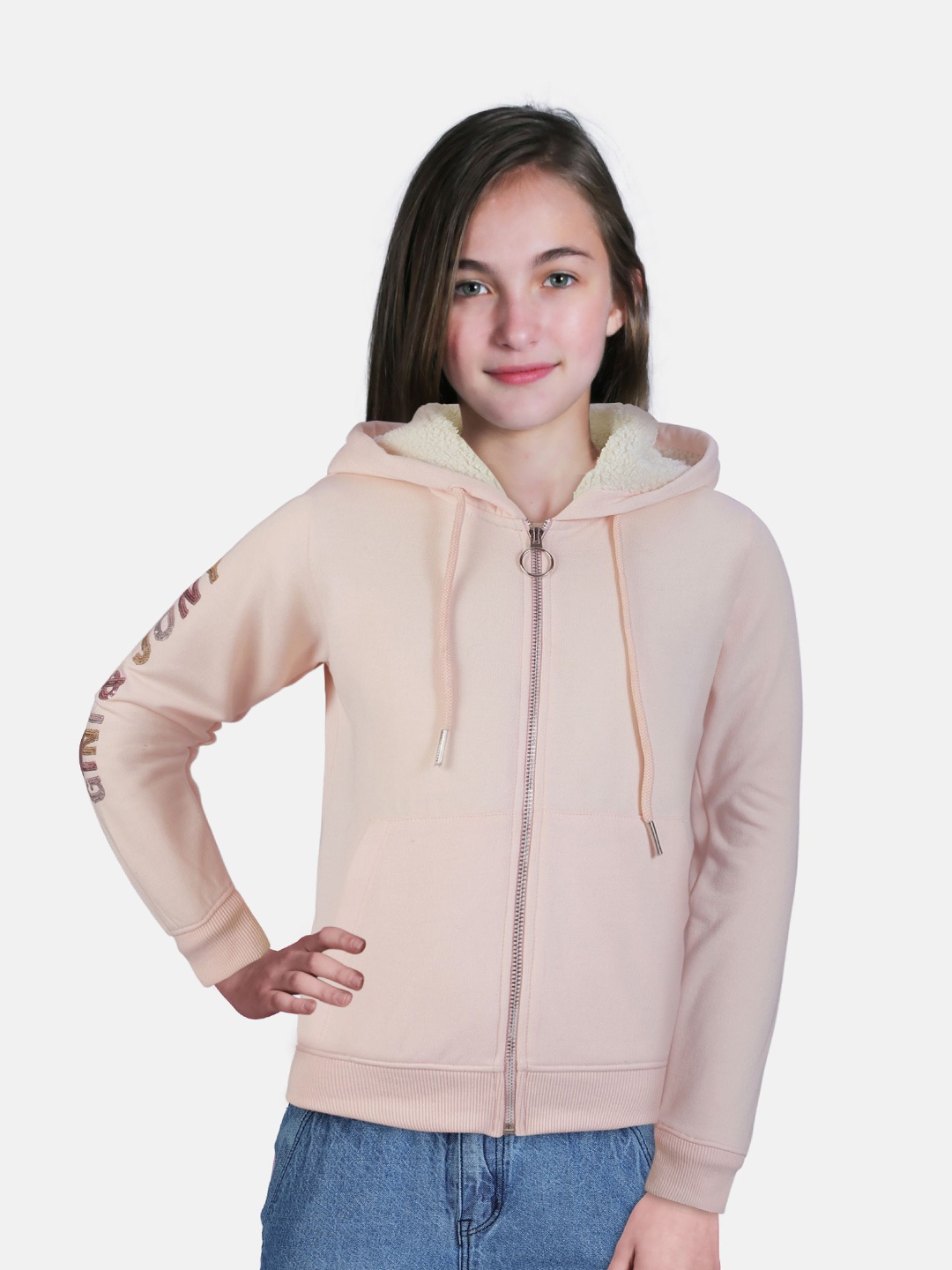 

Gini and Jony Girls Pink Typography Sporty Jacket