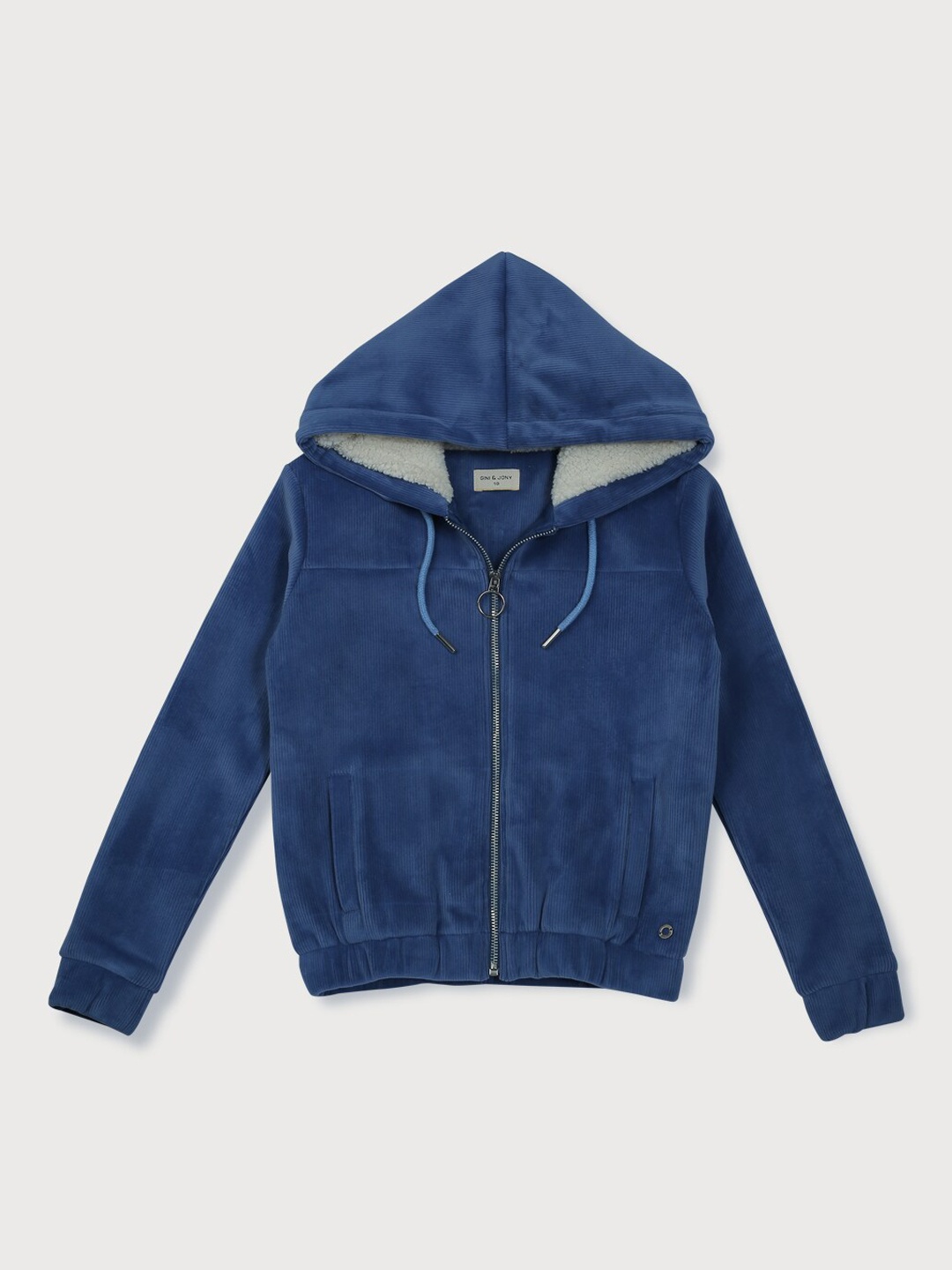 

Gini and Jony Girls Blue Solid Cotton Open Front Jacket