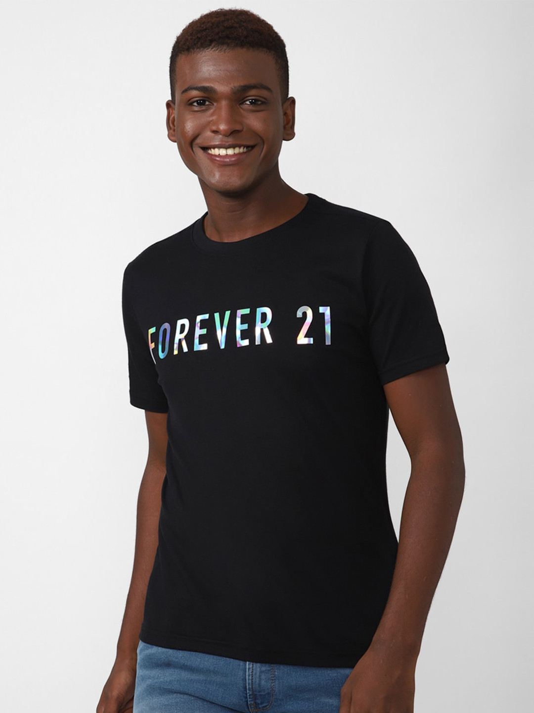 

FOREVER 21 Men Black Brand Logo Printed Cotton T-shirt