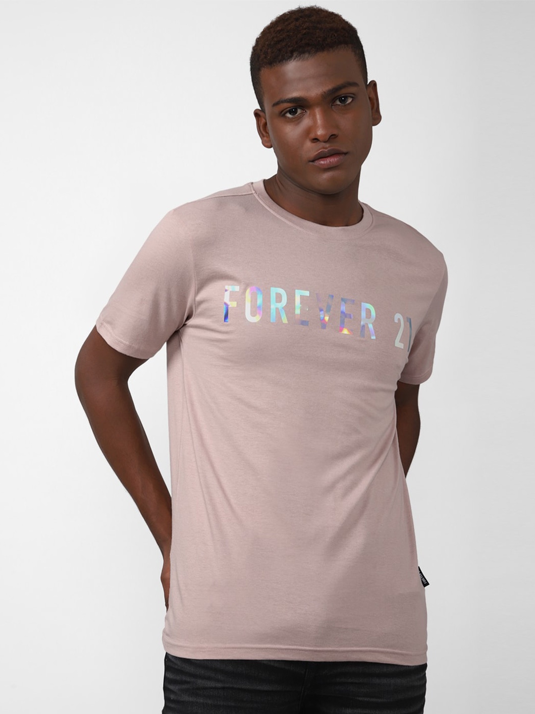 FOREVER 21 Men Pink Typography Pure cotton Printed T-shirt
