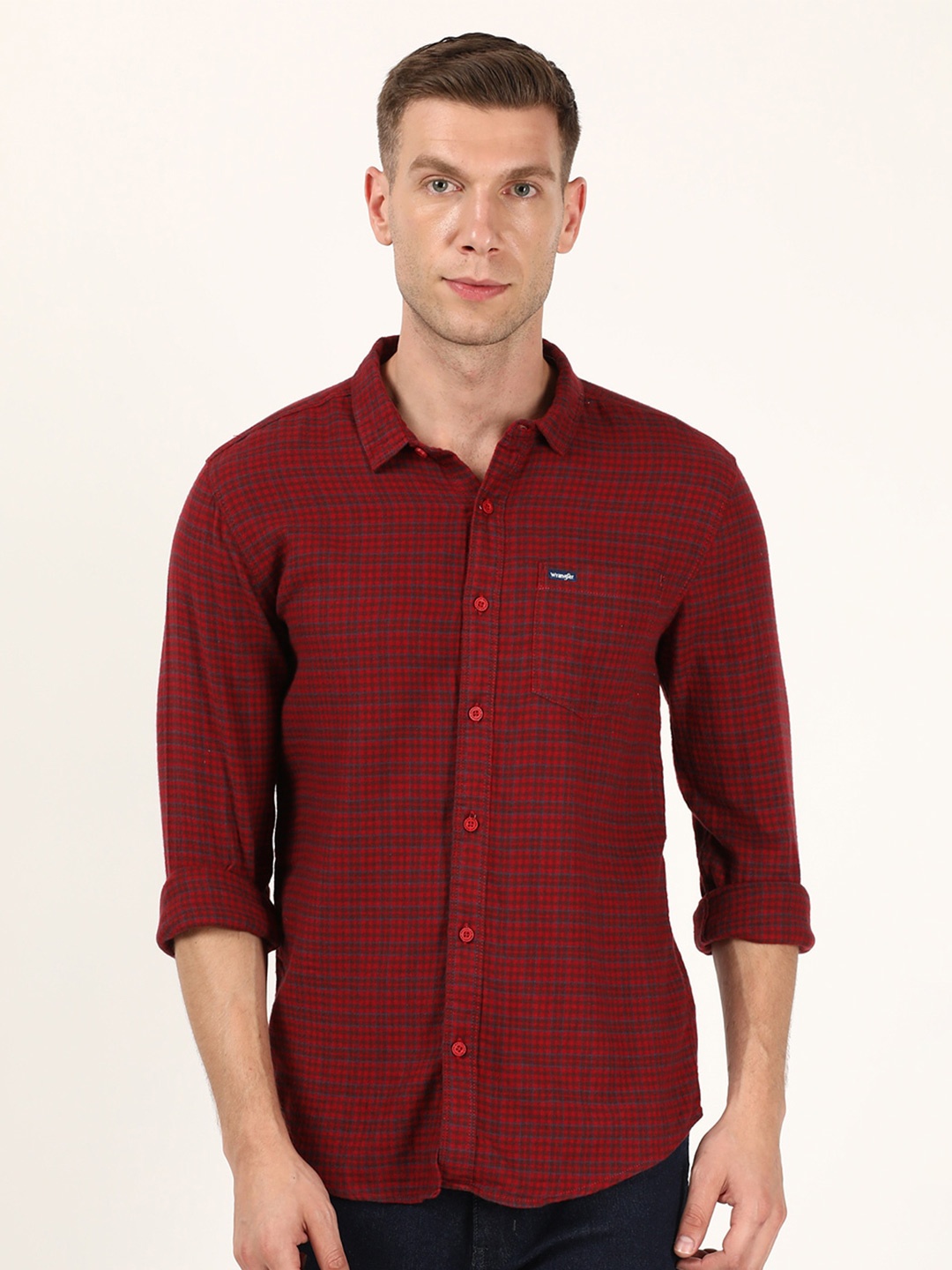 

Wrangler Checked Regular Cotton Slim Fit Shirt, Red