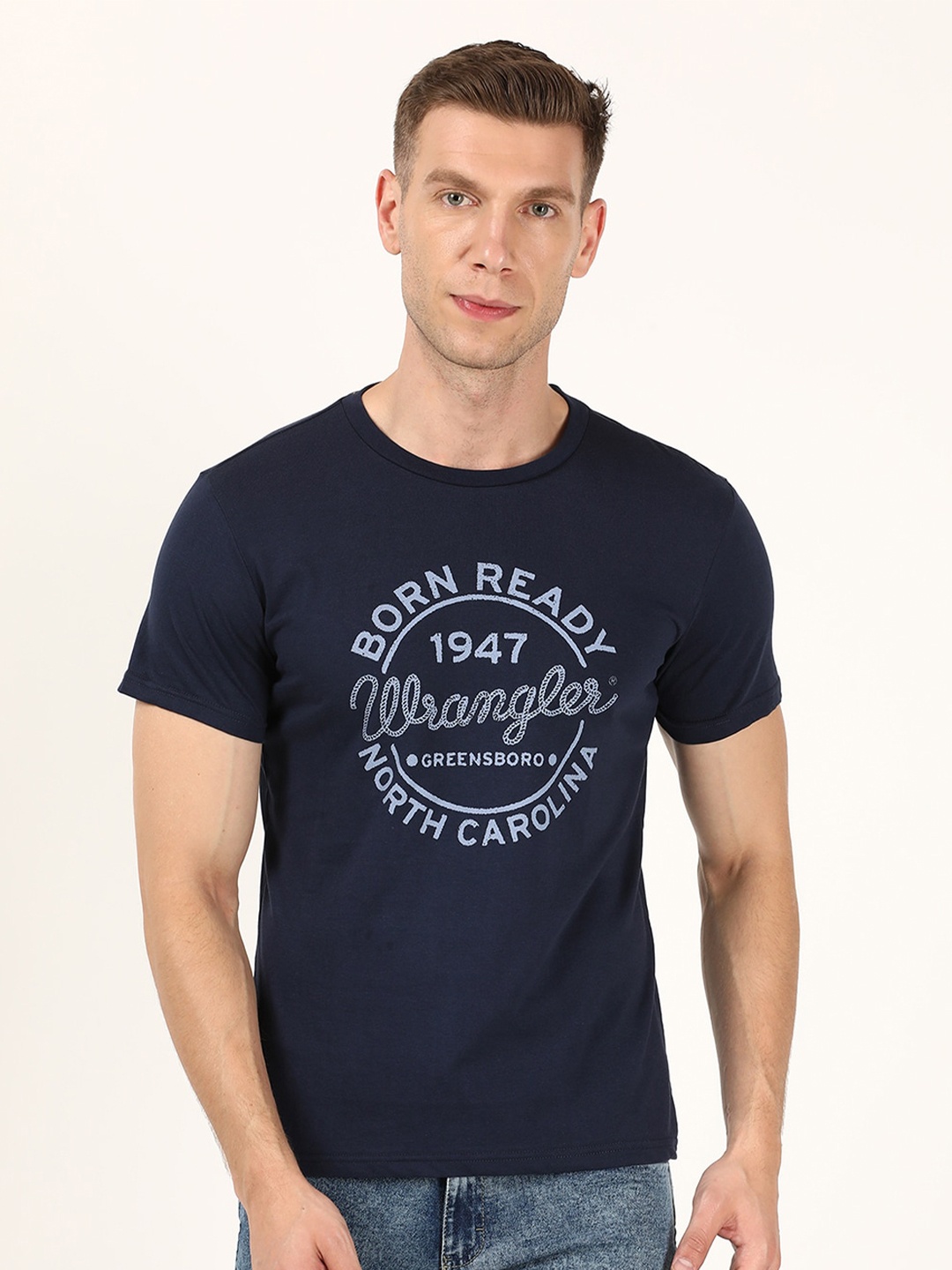 

Wrangler Men Blue Typography Printed T-shirt