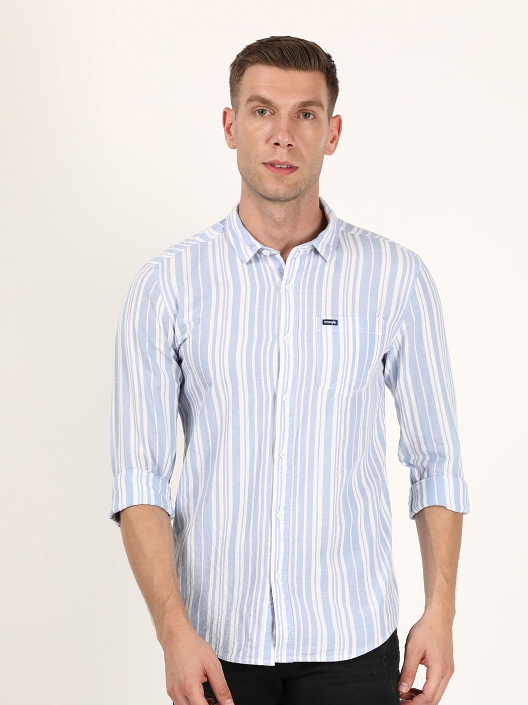 

Wrangler Men Blue Striped Polo Collar Slim Fit T-shirt