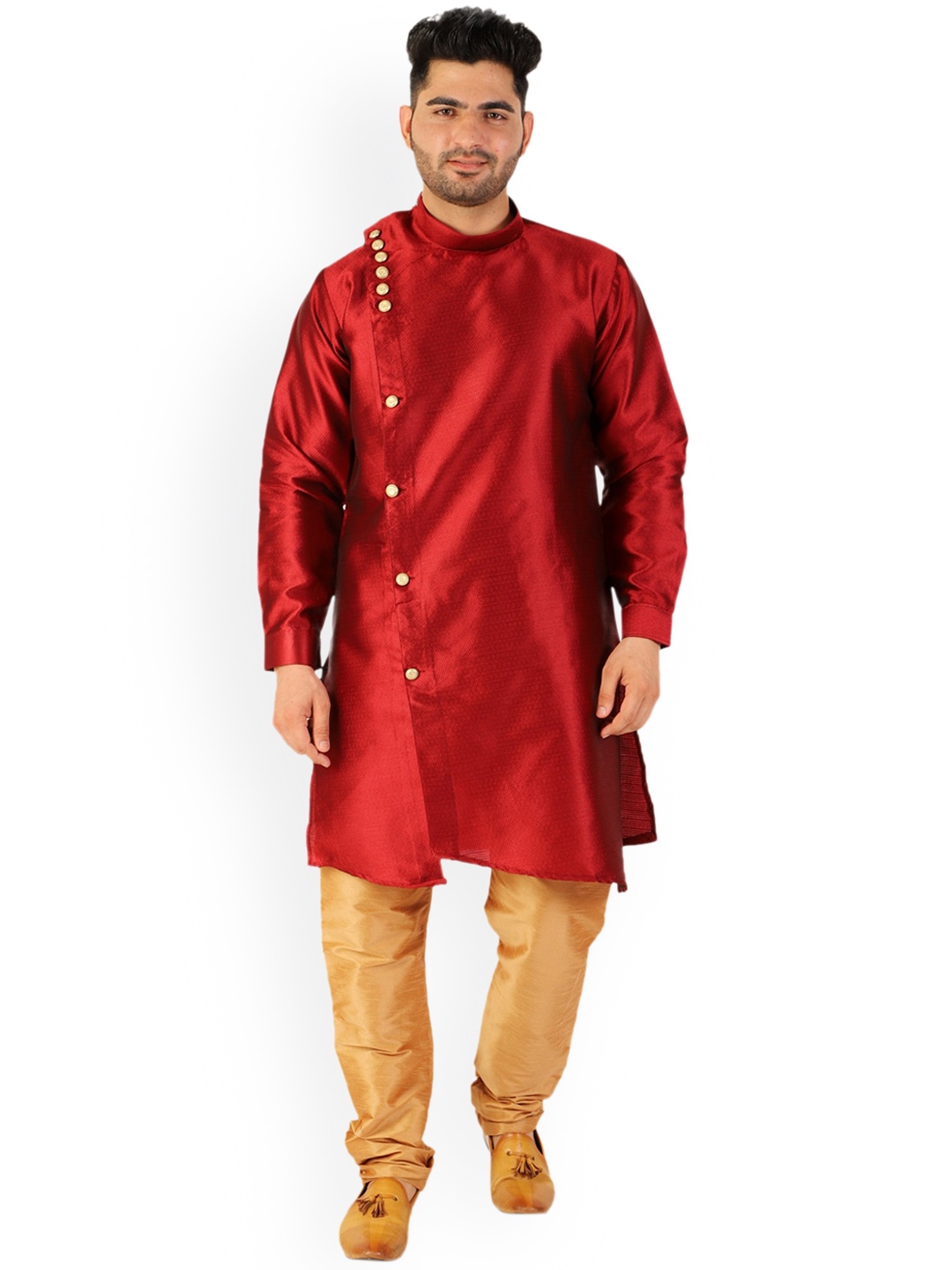 Pro-Ethic STYLE DEVELOPER Men Maroon Angrakha Kurta with Pyjamas