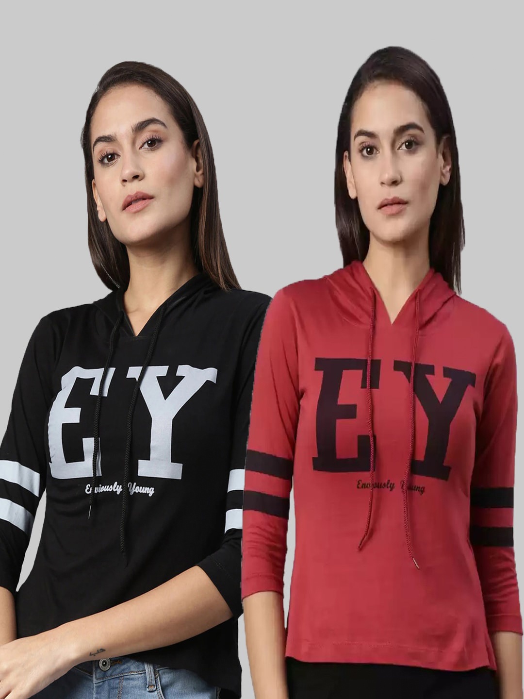 

Enviously Young Women Pack of 2 Black & Rust Typography Printed T-shirt