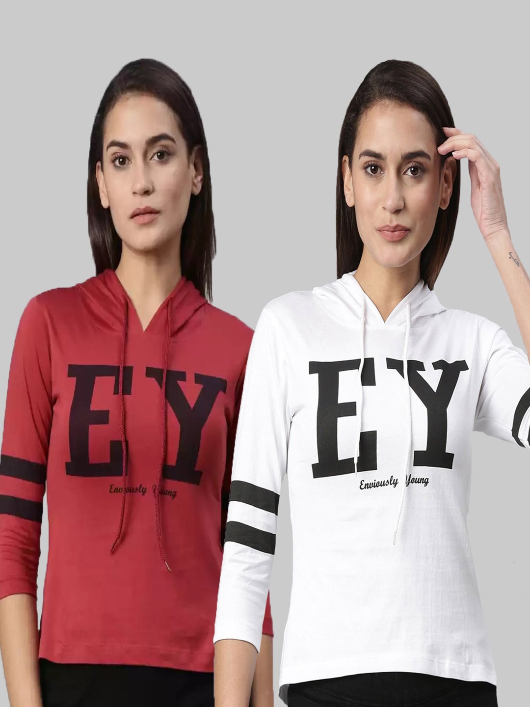 

Enviously Young Women Pack Of 2 Rust & White Typography Printed T-shirt