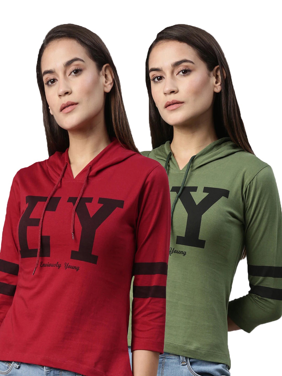 

Enviously Young Women Pack of 2 Maroon & Olive Green 2 T-shirt