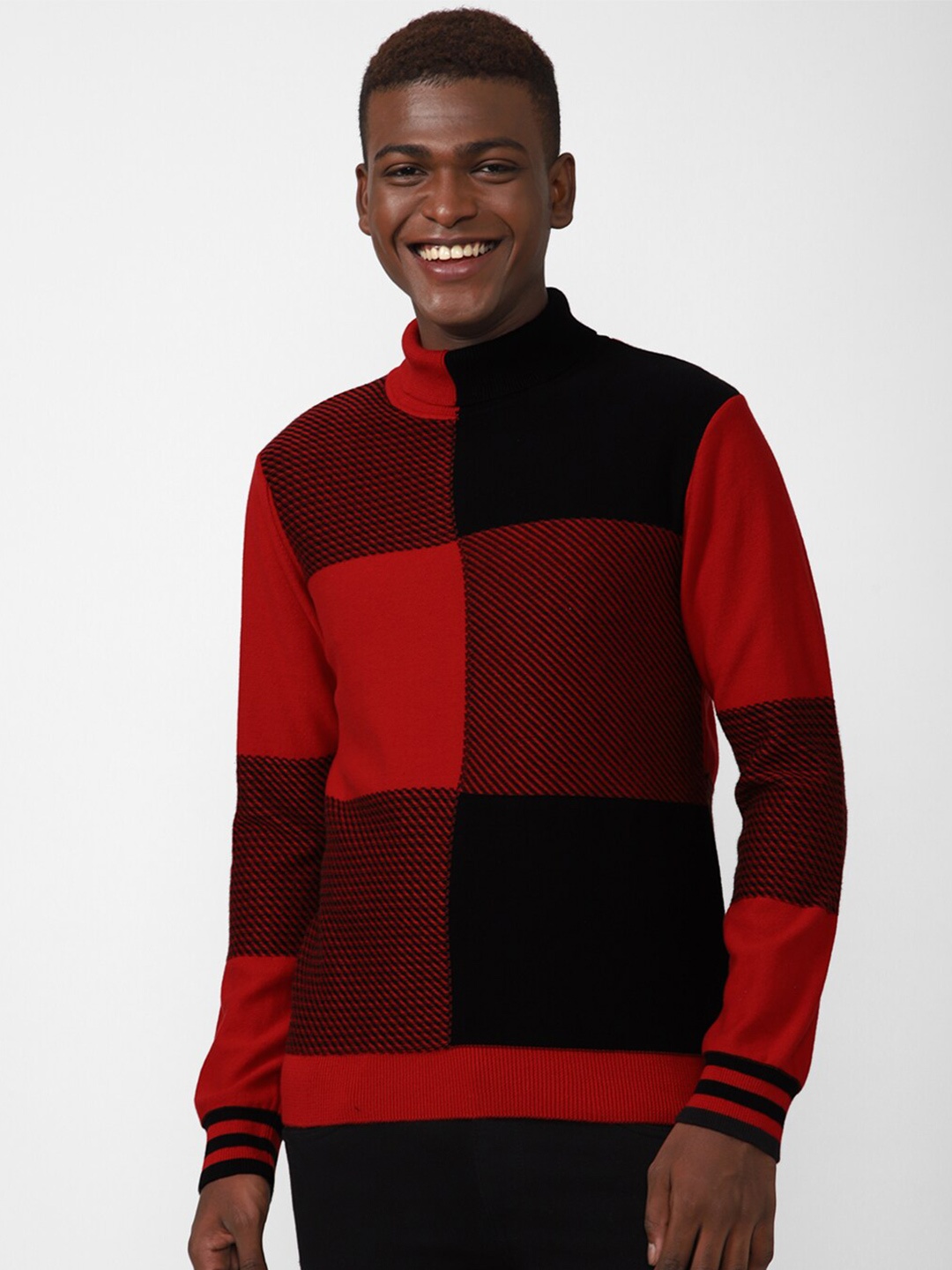 

FOREVER 21 Men Red & Black Checked Pullover