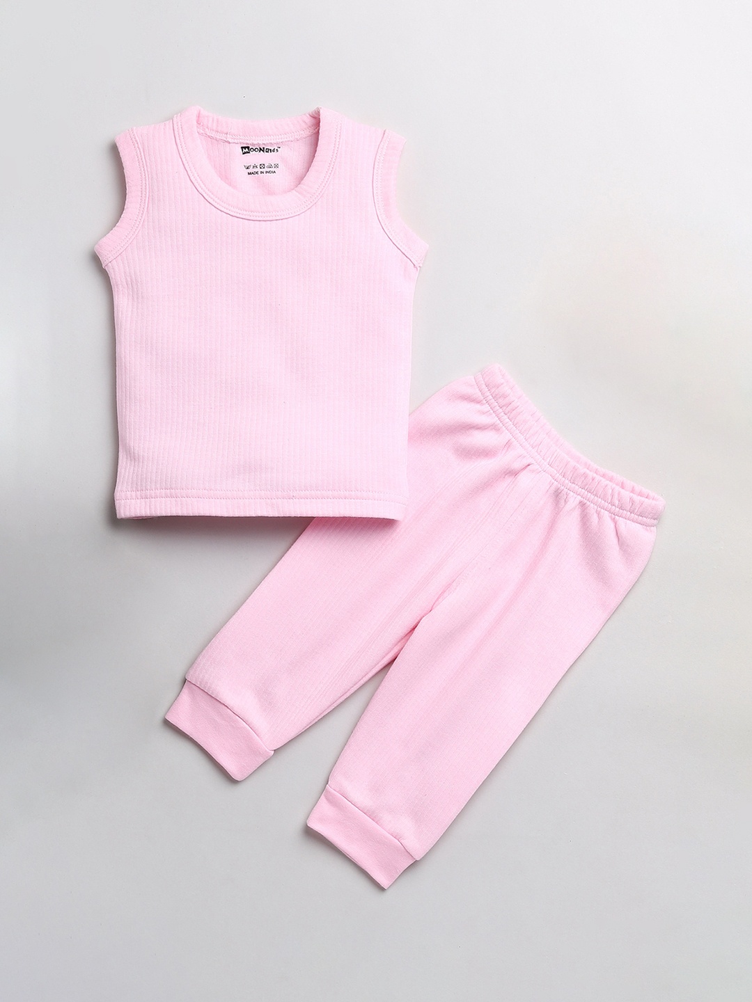 

MooNKids Boys Pink Solid Sleeveless Thermal Set