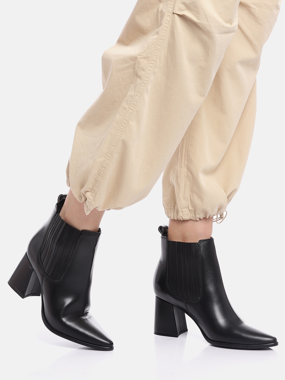 

Mast & Harbour Women Black Solid Mid-Top Chelsea Block Heel Boots
