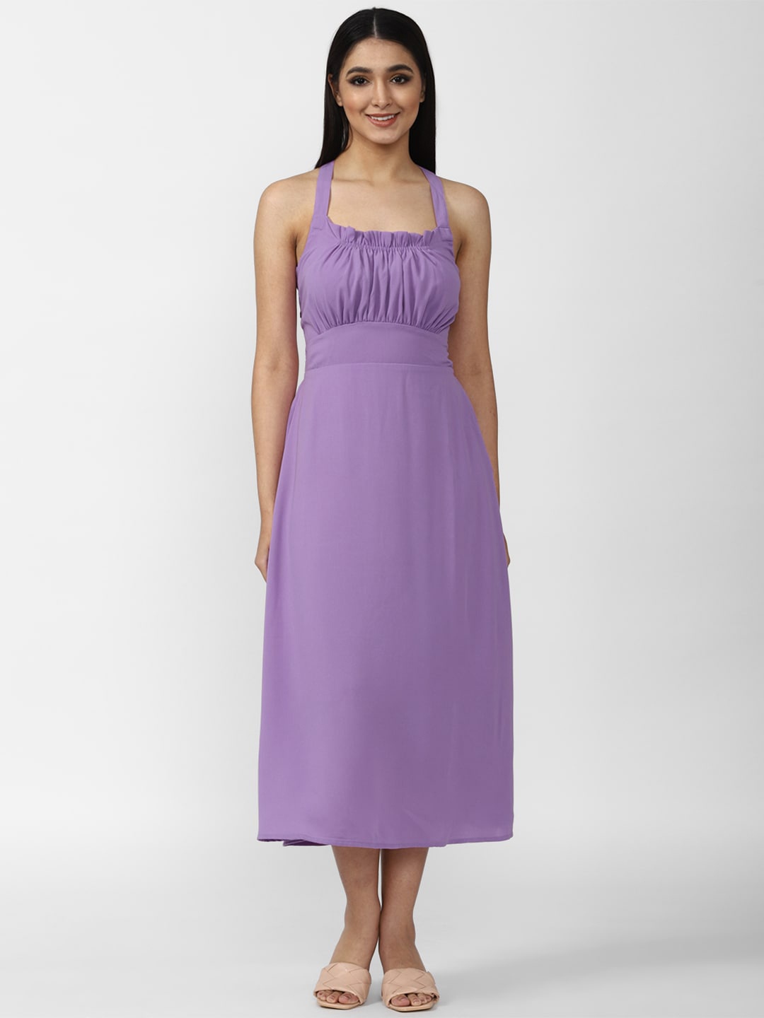 

FOREVER 21 Purple A-Line Midi Styled Back Dress