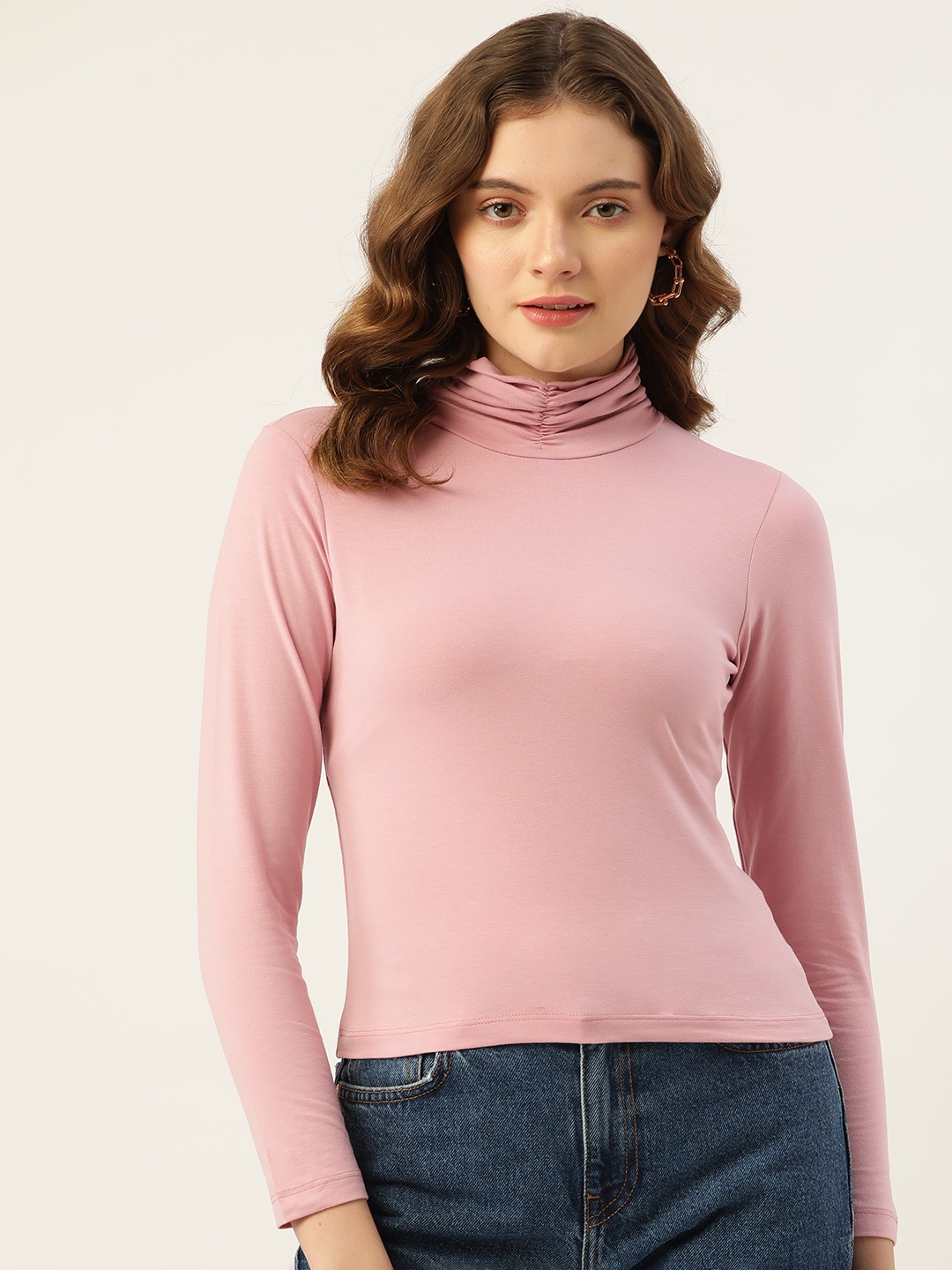 

FEMEA Women Pink Solid Fitted Ruched Top