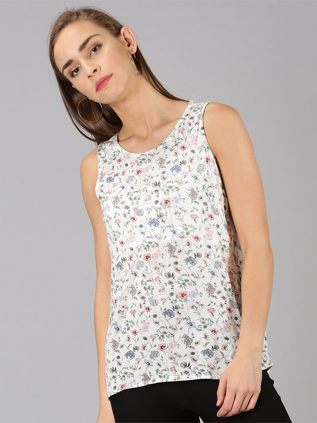 

UrGear White Floral Printed Tank Top
