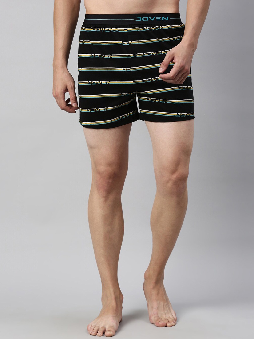 

Joven Men Black Striped Pure Cotton Boxers