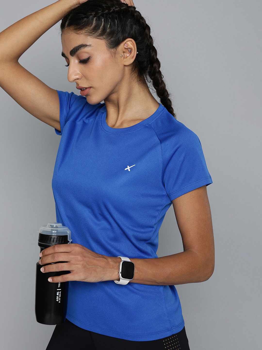 

HRX by Hrithik Roshan Women Blue Brand Logo Printed T-shirt