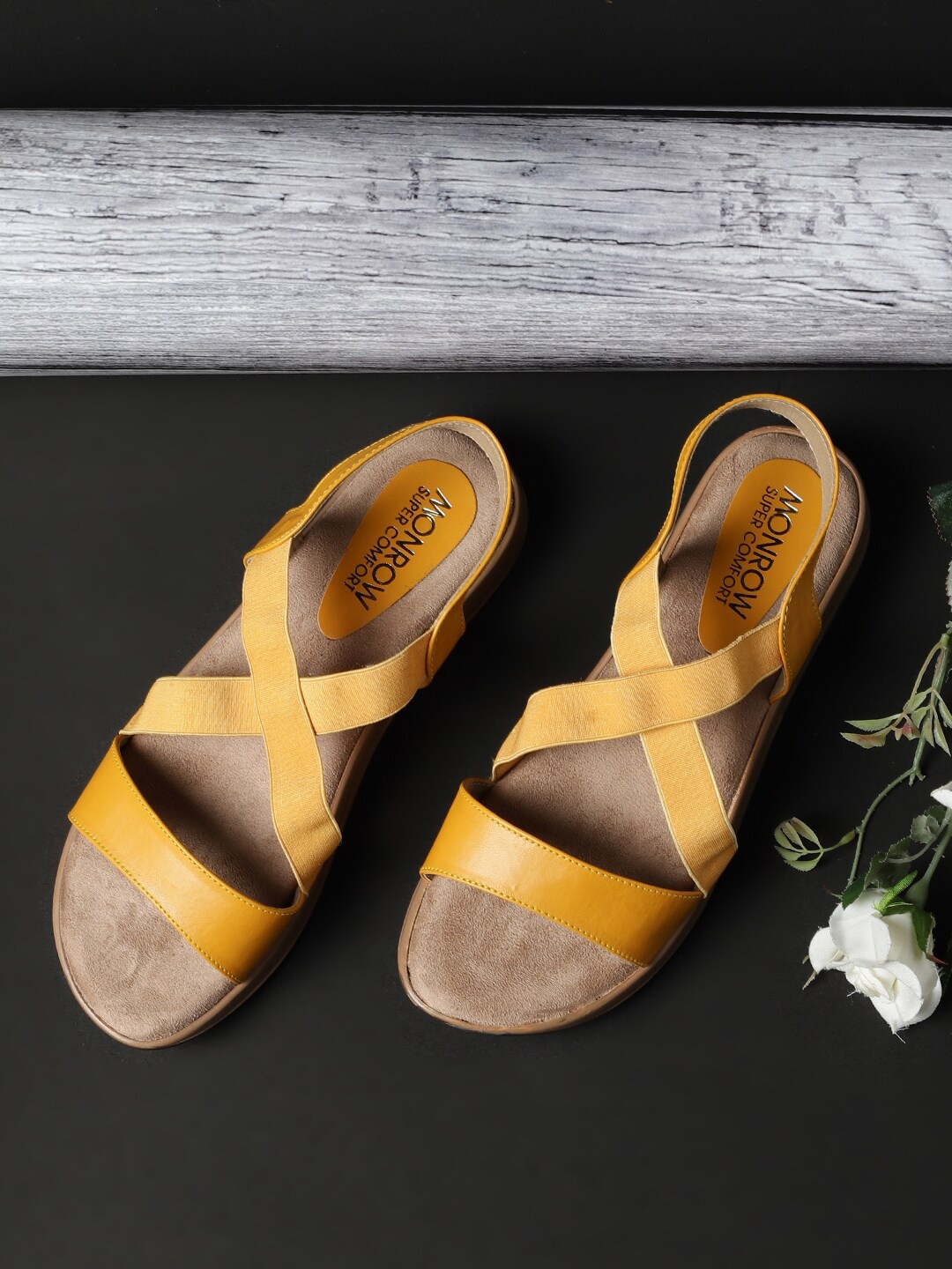 

Monrow Yellow Colourblocked PU Wedge Sandals