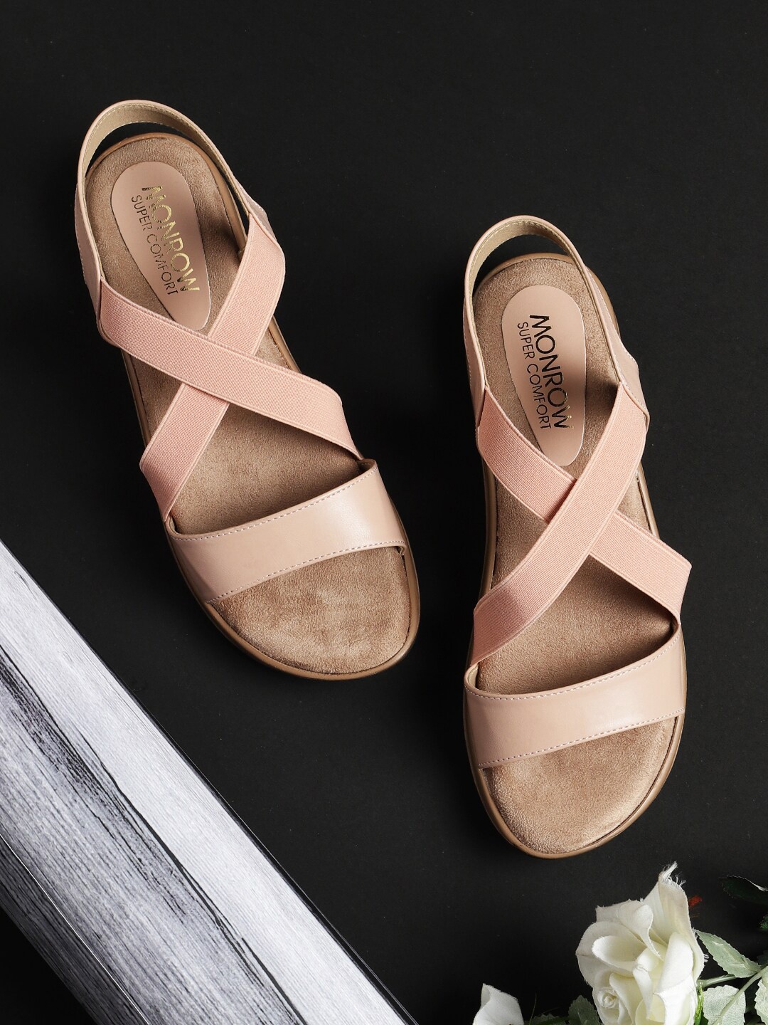 

Monrow Women Pink PU Wedge Sandals with Buckles