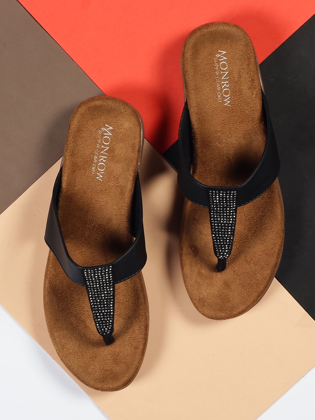 

Monrow Women Black Embellished T-Strap Flats