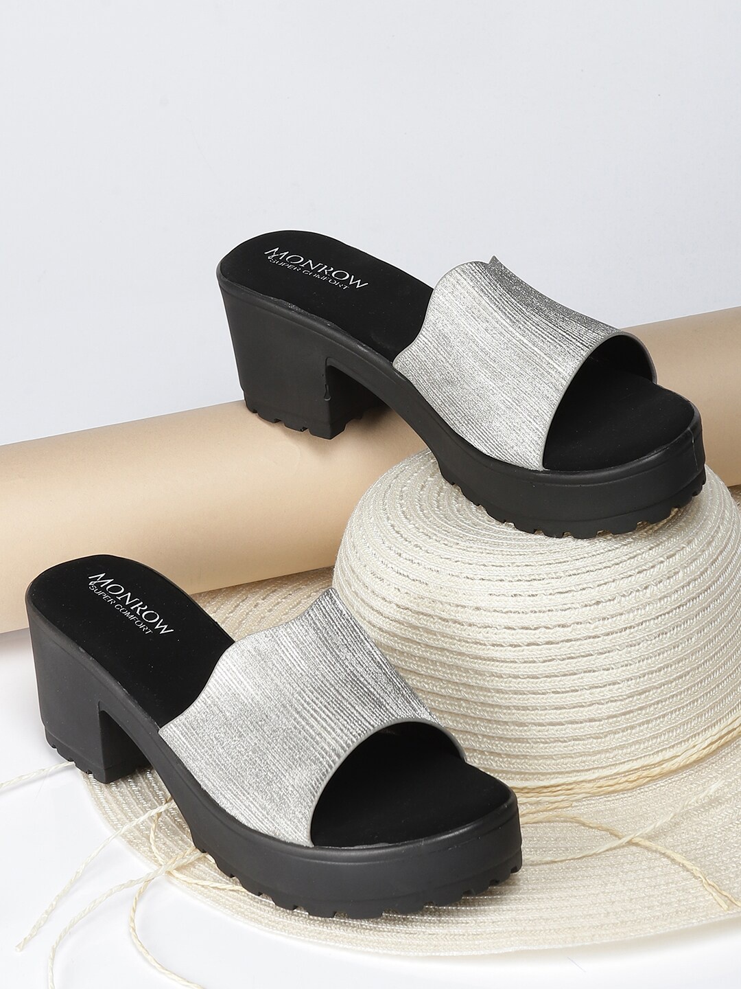 Monrow Women Silver-Toned Suede Party Platform Heels