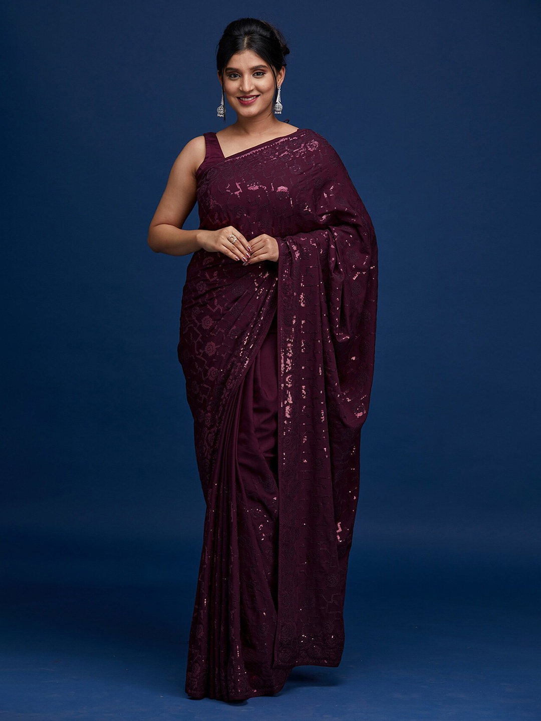 

Koskii Maroon Embellished Sequinned Saree