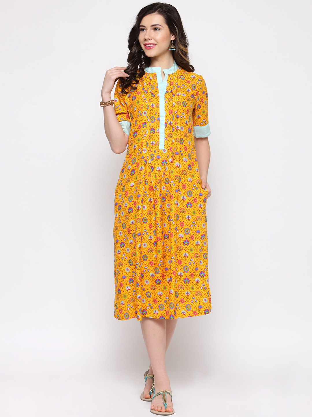 

Sera Women Yellow Printed Fit & Flare Dress