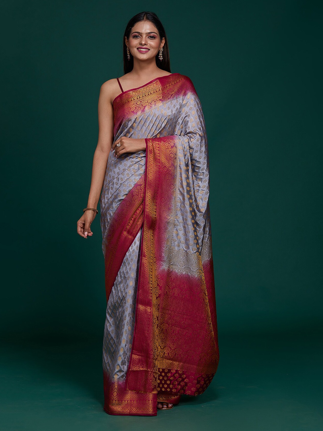 

Koskii Grey & Red Woven Design Zari Art Silk Saree