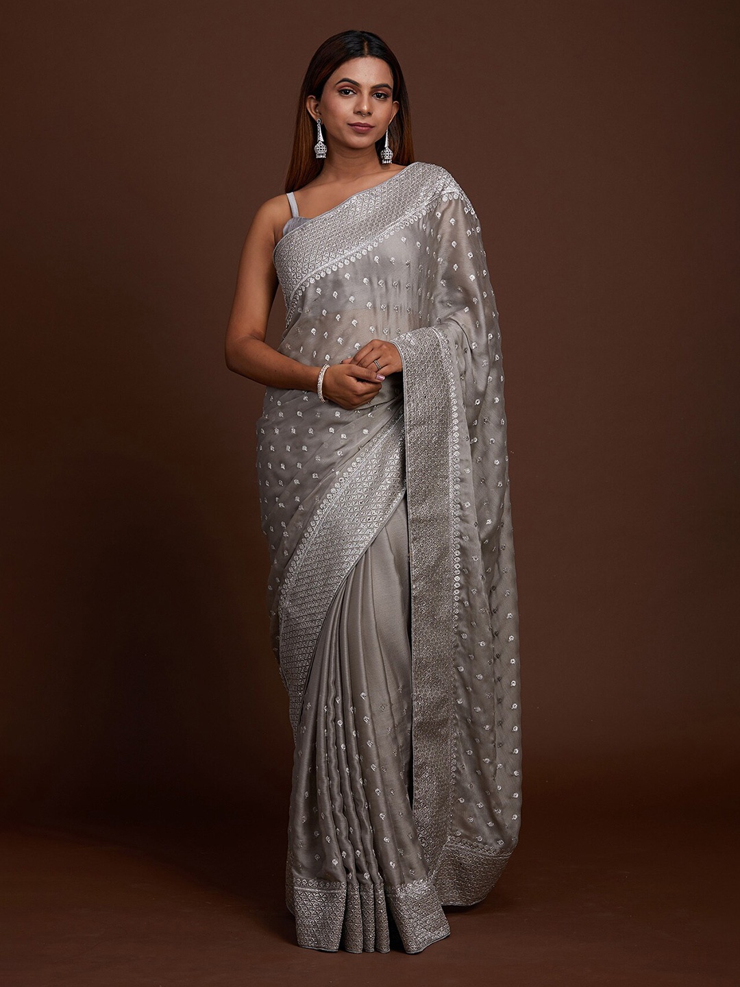 

Koskii Grey Embellished Embroidered Saree